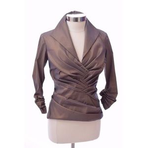 Tadashi Shoji Ruched V-Neck Blouse Size 8